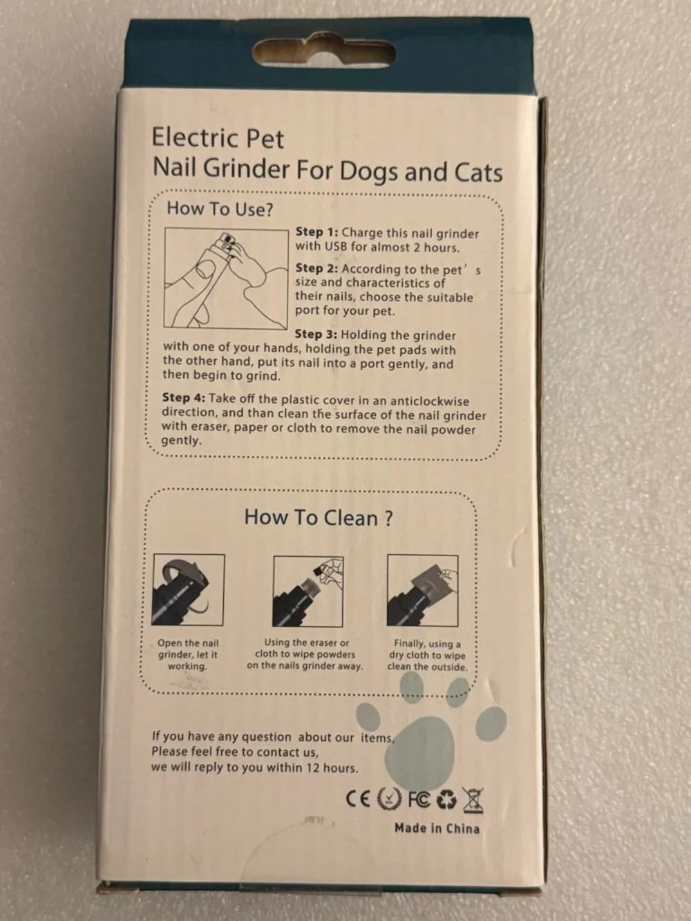 Boence Pet Nail Grinder - 2 Speed Rechargeable Grooming Tool NIB